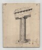 Colonne polygonale et corniche monolithe d'une s&eacute;pulture de B&eacute;ni-Hassan - Dessin original vers 1930. Louis Henri Laffill&eacute;e