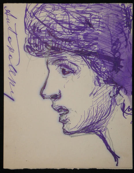 Mark Antokolski - Dessin sign&eacute; &agrave; l'encre, femme, &agrave; Frieda Matz, d&eacute;cembre 1890. Mark Antokolski