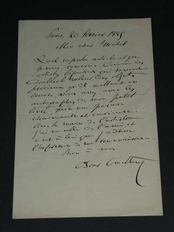 Oscar Comettant, Musicien - LETTRE AUTOGRAPHE SIGN&Eacute;E &agrave; Michel, journaliste 1885. Oscar Comettant
