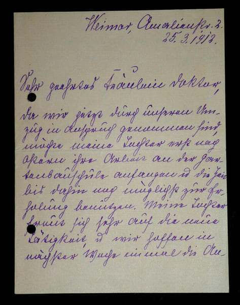 Elisabeth GNADE. Lettre autographe sign&eacute;e. 25 mars 1913.. Elisabeth Gnade