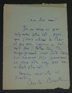 André BARDE - Lettre autographe signée à Mr Mothillon, 23 juin 1936
