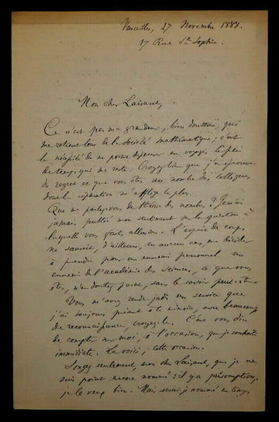 Georges Henri HALPHEN - LETTRE AUTOGRAPHE SIGN&Eacute;E A Charles-Ange LAISANT, 1888. Georges Henri HALPHEN