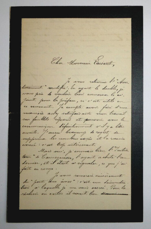 V. LE GROS, instituteur - LETTRE AUTOGRAPHE SIGN&Eacute;E A Charles-Ange LAISANT, 1912. V. LE GROS