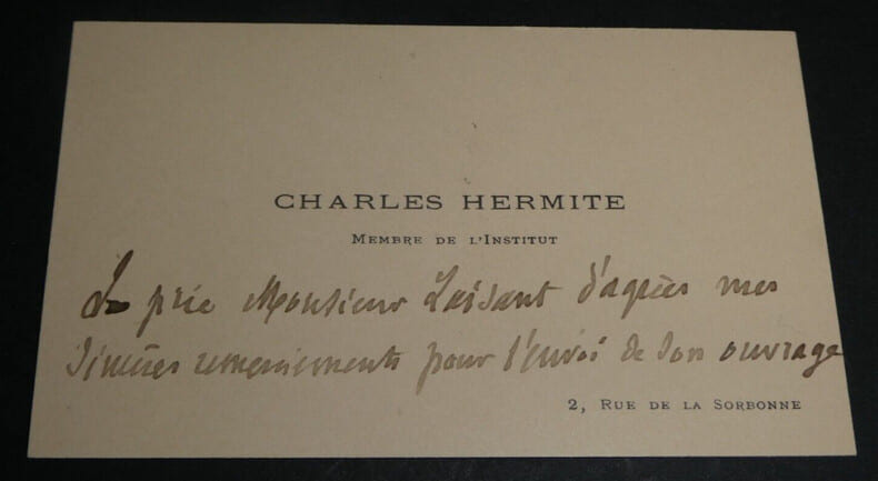 Charles HERMITE - CARTE DE VISITE AUTOGRAPHE A Charles-Ange LAISANT. Charles HERMITE