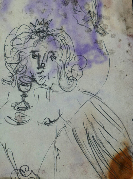Dessin surr&eacute;aliste et art d&eacute;co, avec tampon de collectionneur. 