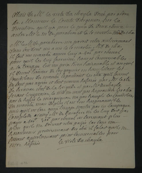 Vicomte du CHAYLA - LETTRE AUTOGRAPHE SIGN&Eacute;E, ravitaillement des troupes. Vicomte du Chayla (Armand Simon Marie Blanquet du Chayla)