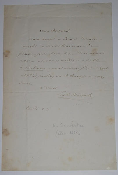 LETTRE AUTOGRAPHE SIGN&Eacute;E, &Eacute;CRIVAIN, AVOCAT. Emile Souvestre