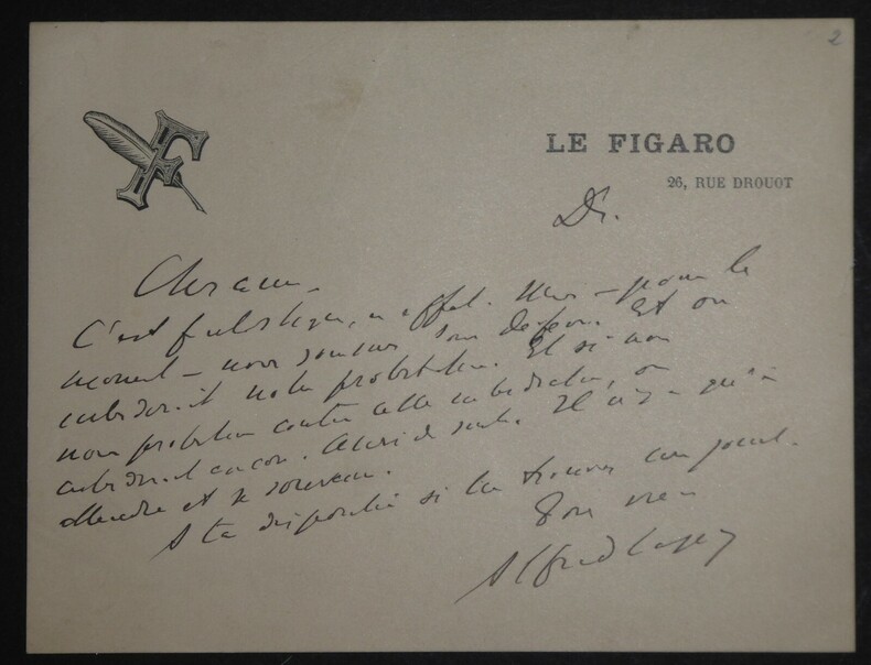 LETTRE AUTOGRAPHE SIGN&Eacute;E, LE FIGARO. Alfred Capus