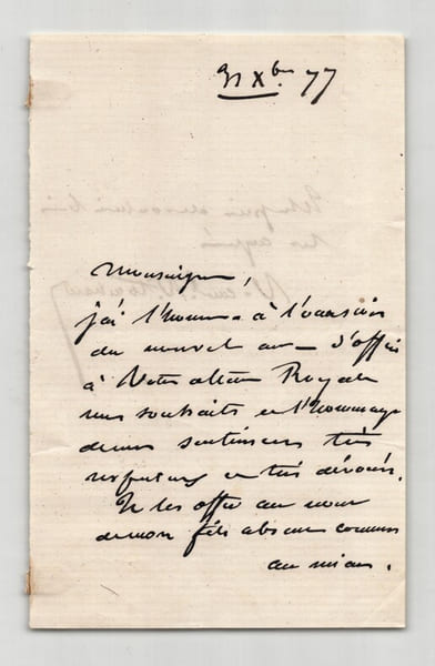 Vice Amiral Philippe Victor Touchard - Lettre autographe sign&eacute;e de vœux - 1877. Vice Amiral Philippe Victor Touchard