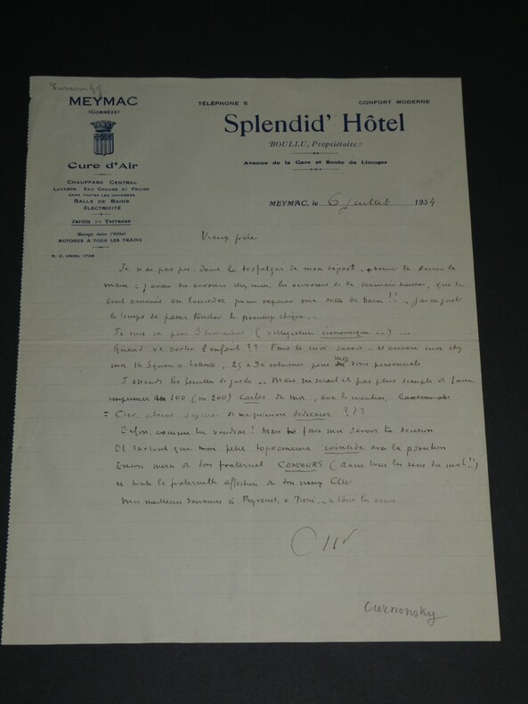Curnonsky - Lettre Autographe Sign&eacute;e de 1934 : Prince des Gastronomes &agrave; Meymac. Curnonsky