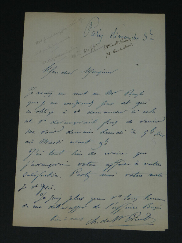 Armand-Emmanuel-Charles GUIGNARD de Saint-Priest - Lettre autographe sign&eacute;e, 20 janvier 1861. Armand-Emmanuel-Charles GUIGNARD de Saint-Priest