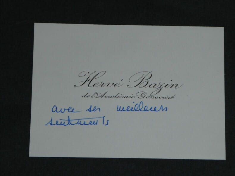 Herv&eacute; BAZIN - CARTE AUTOGRAPHE SIGN&Eacute;E de l'Acad&eacute;mie Goncourt. Herv&eacute; BAZIN