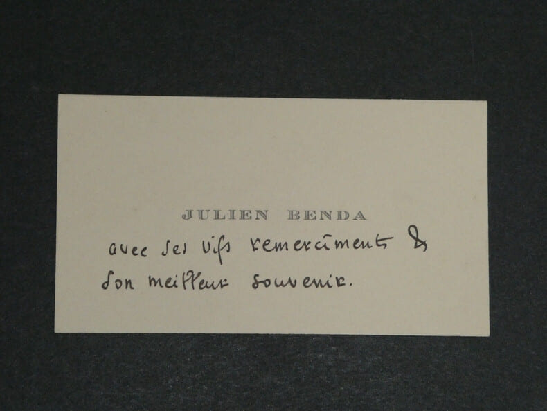 Julien BENDA - Carte de visite autographe de remerciements. Julien BENDA