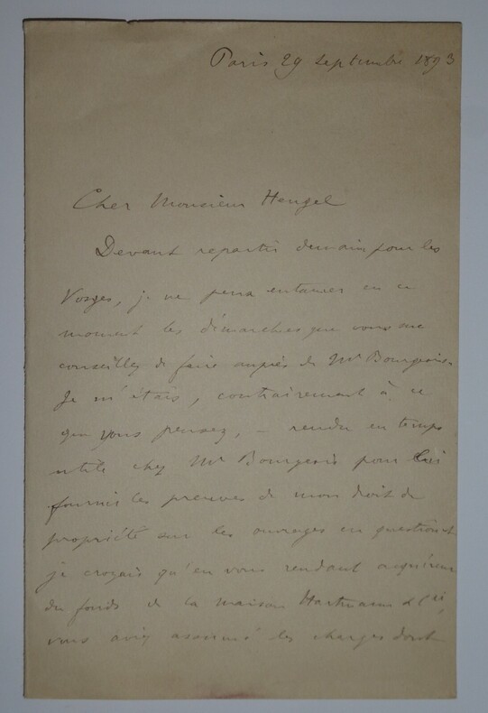 CAHEN Albert - LETTRE AUTOGRAPHE SIGN&Eacute;E, PARIS, SEPTEMBRE 1873. Albert Cahen