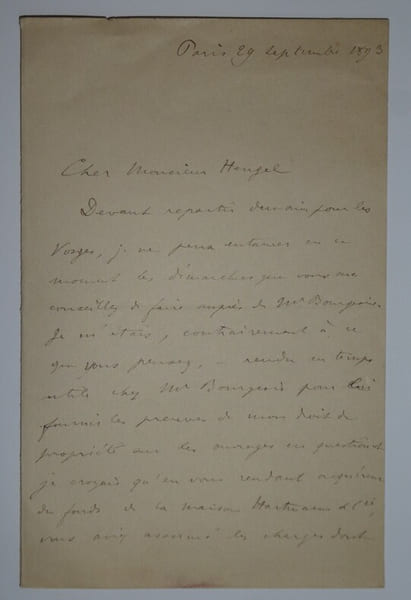 CAHEN Albert - LETTRE AUTOGRAPHE SIGN&Eacute;E, PARIS, SEPTEMBRE 1873. Albert Cahen