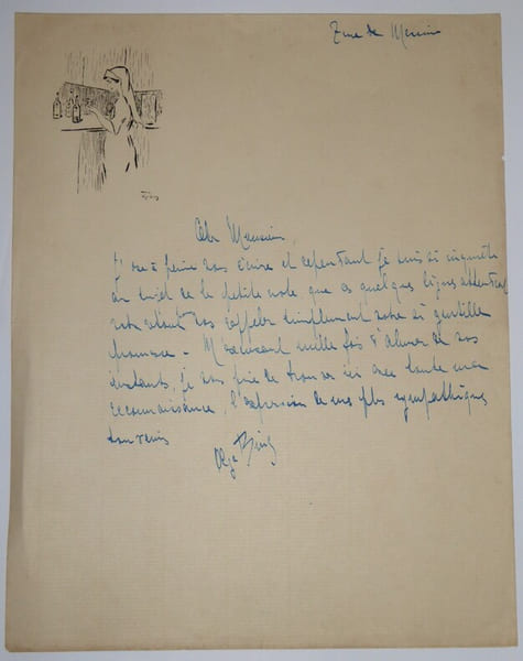 BING Olga - LETTRE AUTOGRAPHE SIGN&Eacute;E, ENTETE CROQUIS INFIRMI&Egrave;RES. Olga Bing
