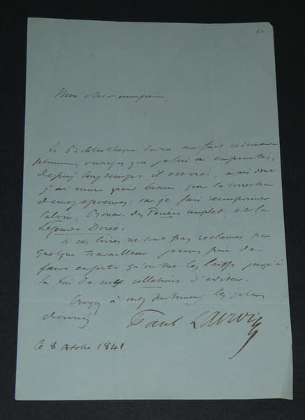Paul LACROIX Lettre autographe sign&eacute;e sur la r&eacute;&eacute;dition de certains ouvrages 1841. Paul LACROIX