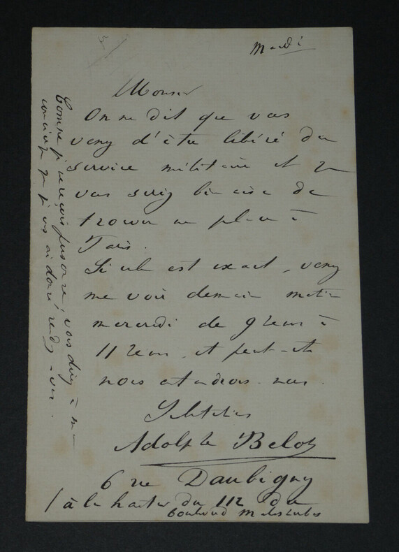 Adolphe BELOT - LETTRE AUTOGRAPHE SIGN&Eacute;E. Adolphe BELOT