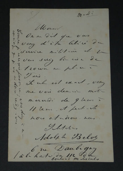 Adolphe BELOT - LETTRE AUTOGRAPHE SIGN&Eacute;E. Adolphe BELOT