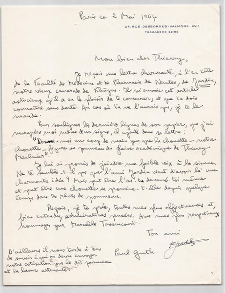 Paul Guth - Lettre autographe sign&eacute;e &agrave; Thierry Maulnier – 2 mai 1964. Paul Guth