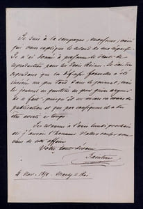 Lettre autographe signée de Joseph-Xavier BONIFACE dit SAINTINE, 4 novembre 1842