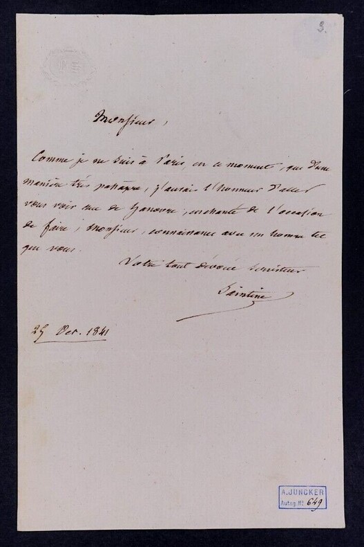 Joseph-Xavier BONIFACE dit SAINTINE - LETTRE AUTOGRAPHE SIGN&Eacute;E, 1841. Joseph-Xavier BONIFACE dit SAINTINE