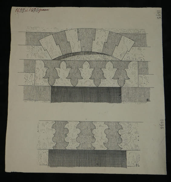 Arc et linteau de d&eacute;charge & Linteau de porte — Dessin original vers 1930. Louis Henri Laffill&eacute;e