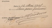 Pouvoir sign&eacute; par Maurice Maindron – Collection de 50 auteurs & musiciens. Maurice Maindron