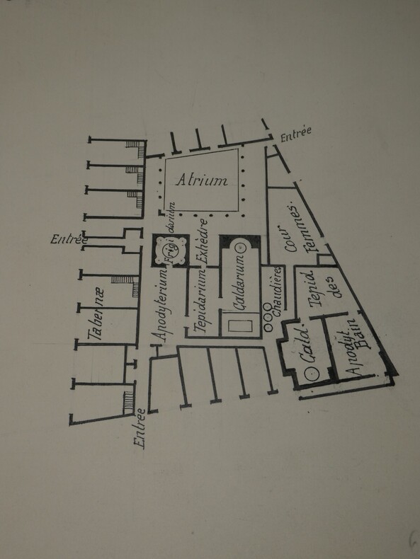 Plan des anciens bains de Pomp&eacute;i - Dessin original sign&eacute;. Louis Henri Laffill&eacute;e