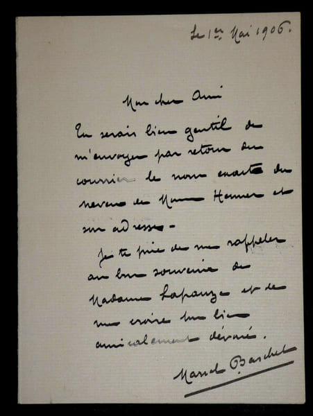 LETTRE AUTOGRAPHE SIGN&Eacute;E, 1er mai 1906. Marcel Baschet