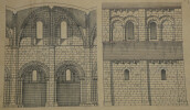 Trav&eacute;e de l'&eacute;glise de Berni&egrave;res - &Eacute;l&eacute;vation int&eacute;rieure et ext&eacute;rieure (XIIe si&egrave;cle) - Dessin original sign&eacute;. Louis Henri Laffill&eacute;e