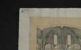 Trav&eacute;e de l'&eacute;glise de Berni&egrave;res - &Eacute;l&eacute;vation int&eacute;rieure et ext&eacute;rieure (XIIe si&egrave;cle) - Dessin original sign&eacute;. Louis Henri Laffill&eacute;e