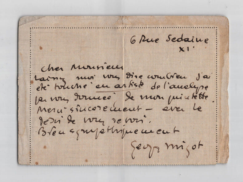 Georges Migot - Lettre autographe sign&eacute;e &agrave; Monsieur Marc David - 1921. Georges Migot