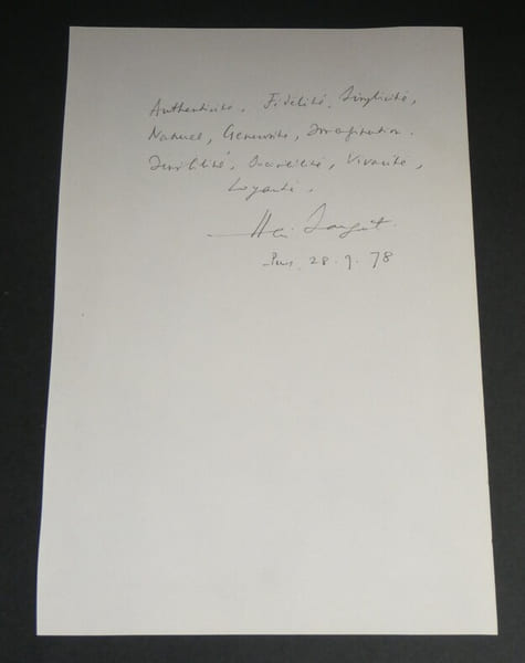 Henri SAUGUET citation autographe sign&eacute;e, 1 page "Authenticit&eacute;, Fid&eacute;lit&eacute;" 1978. Henri SAUGUET