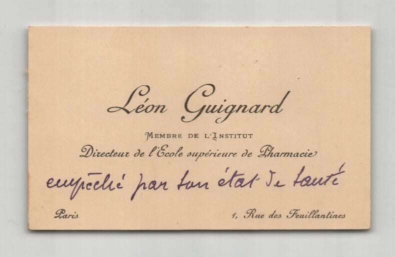 L&eacute;on Guignard - Carte de visite autographe &agrave; Mr Risler - Soci&eacute;t&eacute; d'Agriculture. L&eacute;on Guignard