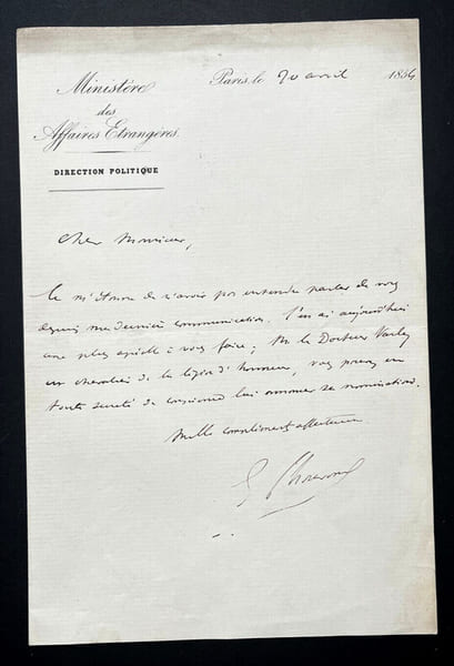 Edouard THOUVENEL, Ancien ministre - LETTRE AUTOGRAPHE SIGN&Eacute;E, 10 avril 1854. Edouard THOUVENEL