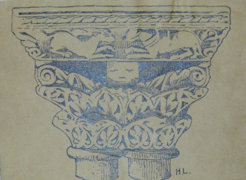 Dessin original sign&eacute; — Chapiteaux jumel&eacute;s du clo&icirc;tre de Saint-Trophime d'Arles XII&egrave;me — Encre vers 1930. Henri Laffill&eacute;e (Louis Henri Laffill&eacute;e)