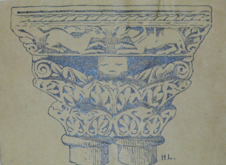 Dessin original sign&eacute; — Chapiteaux jumel&eacute;s du clo&icirc;tre de Saint-Trophime d'Arles XII&egrave;me — Encre vers 1930. Henri Laffill&eacute;e (Louis Henri Laffill&eacute;e)
