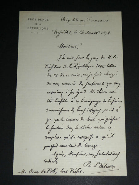 Jules BARTHELEMY-SAINT-HILAIRE - LETTRE AUTOGRAPHE SIGN&Eacute;E &Agrave; Oscar de POLI, 1872. Jules BARTHELEMY-SAINT-HILAIRE