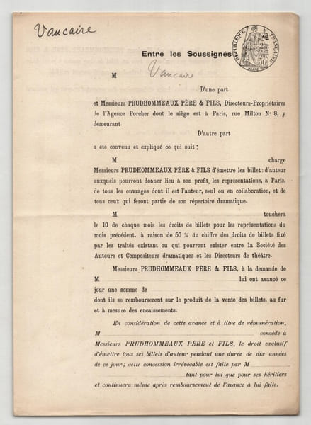 Pouvoir sign&eacute; Maurice Vaucaire – Collection coh&eacute;rente de 50 auteurs & musiciens. Maurice Vaucaire