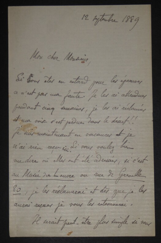 VILLEFOSSE Antoine H&eacute;ron de - LETTRE et AUTOGRAPHE SIGNEE, SEINE ET MARNE, 1889. Antoine H&eacute;ron de Villefosse