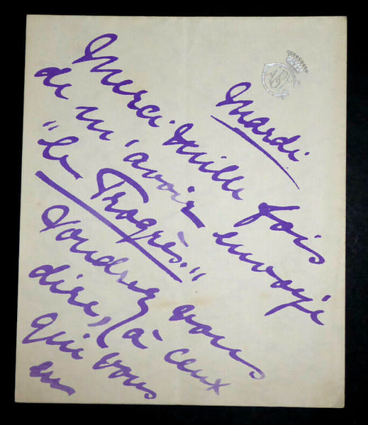 Sibylle GYP - LETTRE DE REMERCIEMENTS AUTOGRAPHE SIGN&Eacute;E "GABRIELLE". Sibylle GYP (Sibylle Riquetti de Mirabeau, comtesse de Martel de Janville)
