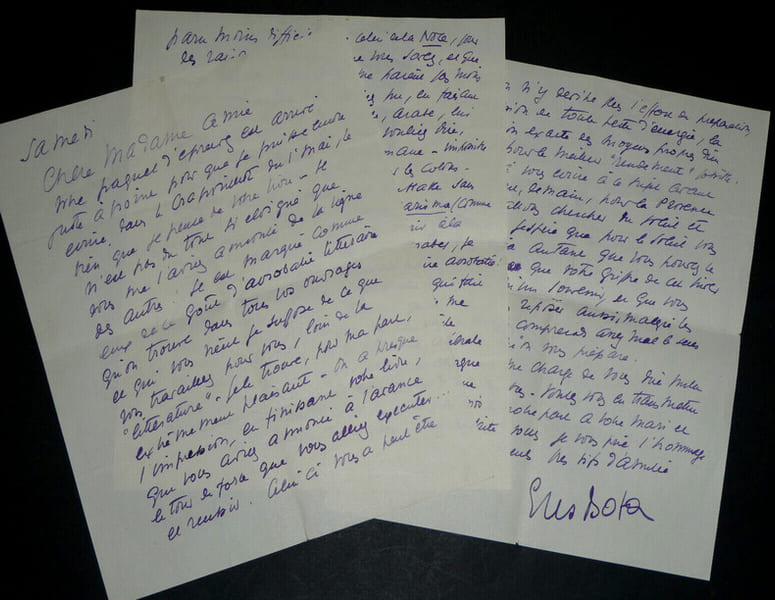 Gus BOFA - LETTRE AUTOGRAPHE SIGN&Eacute;E "Ch&egrave;re madame amie", 3 pages. Gus BOFA