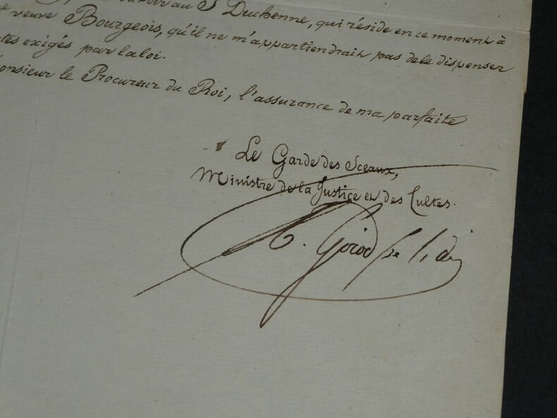 Am&eacute;d&eacute;e Girod de l'Ain - Lettre autographe sign&eacute;e &agrave; Monsieur le Procureur du Roi. Am&eacute;d&eacute;e Girod de l'Ain