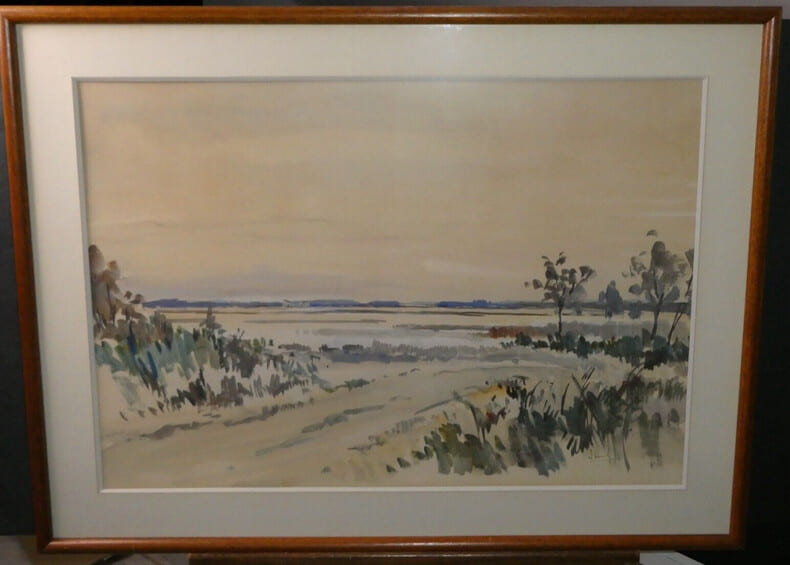Aquarelle encadr&eacute;e et sign&eacute;e - Paysage de Brenne - Jean ROSSET. Jean ROSSET