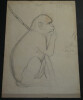 Dessin au crayon Singe par F&eacute;lix Deslandes au Ch&acirc;teau de Rassay, G&eacute;nill&eacute;, 1818. F&eacute;lix Deslandes