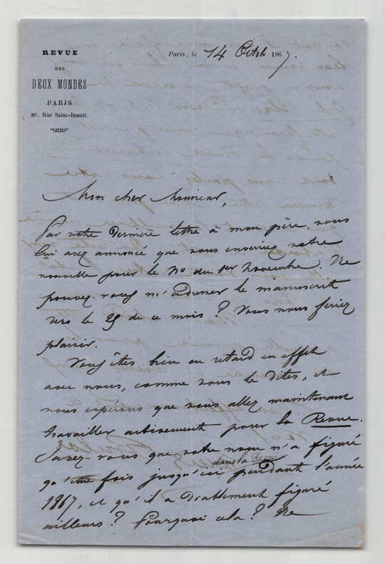 Louis Buloz - Lettre autographe sign&eacute;e - "Revue des deux mondes" - 1867. Louis Buloz