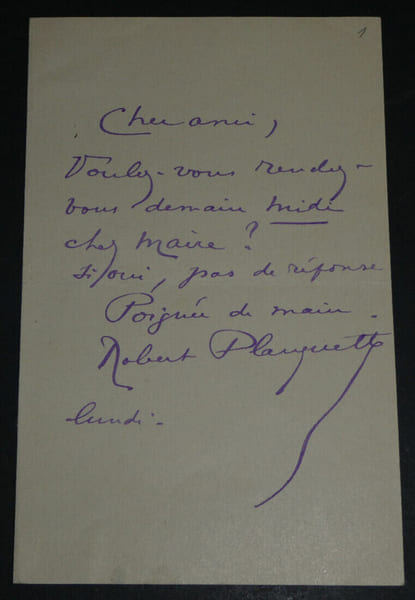 Robert PLANQUETTE, Compositeur - LETTRE AUTOGRAPHE SIGN&Eacute;E. Robert PLANQUETTE