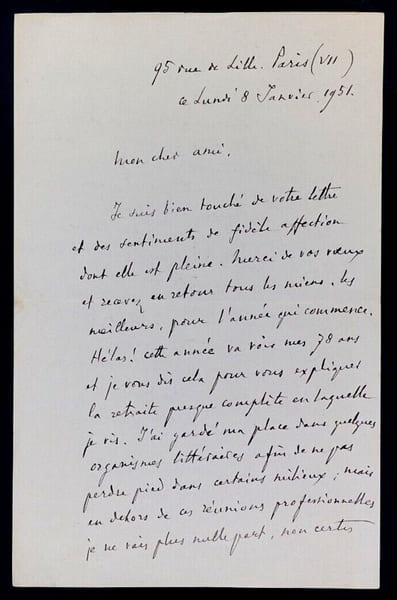 Andr&eacute; FOULON DE VAULX, Po&egrave;te - LETTRE AUTOGRAPHE SIGN&Eacute;E, Paris, 1951. Andr&eacute; FOULON DE VAULX