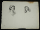 Dessin crayon sign&eacute; [Charles Michel Geoffroy] - Portraits femme & enfant XIX&egrave;me. Charles Michel Geoffroy